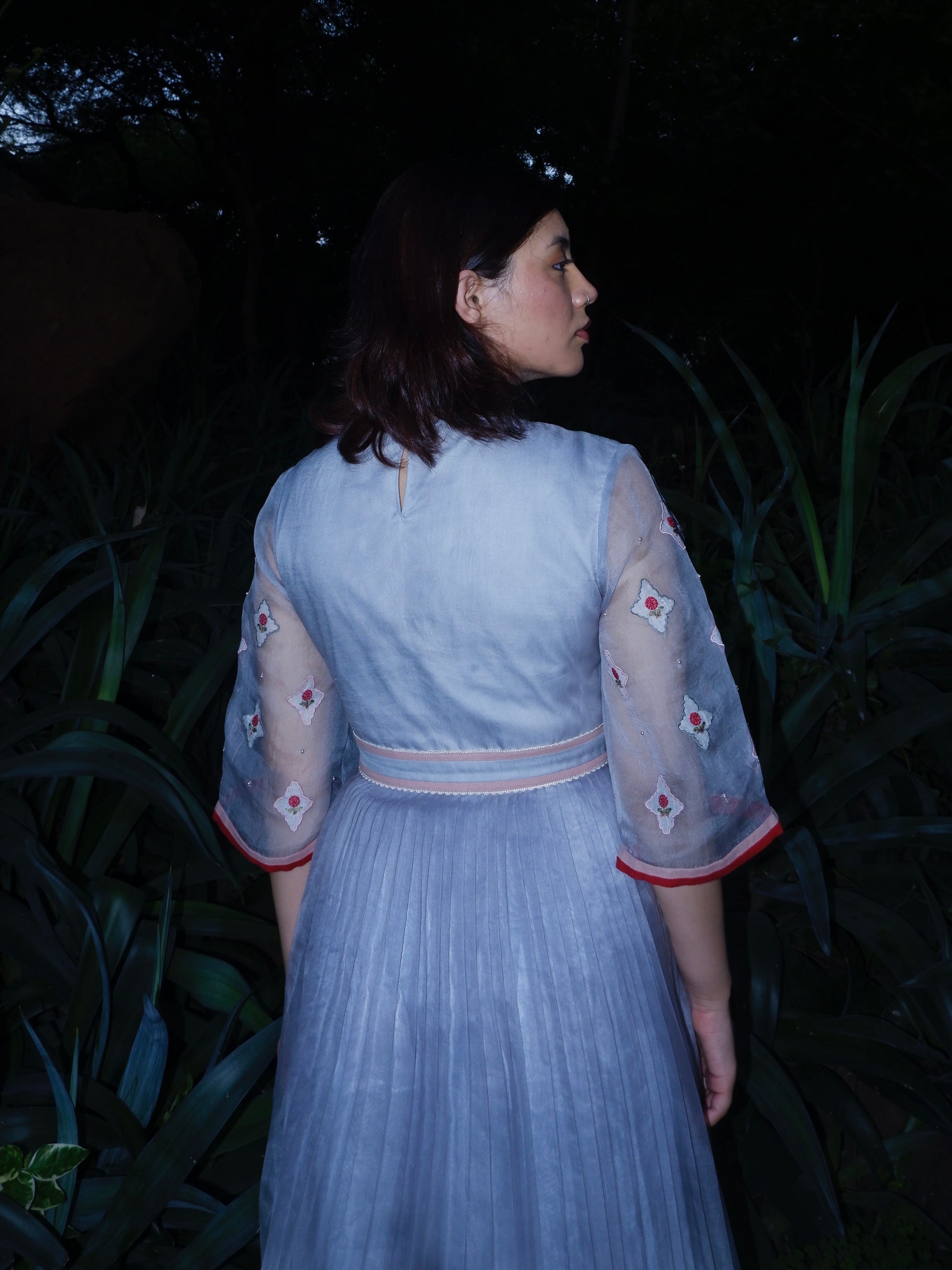 Patchwork  skater organza dress. (Blue) image 2