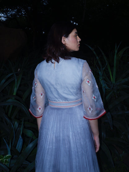 Patchwork  skater organza dress. (Blue) image 2