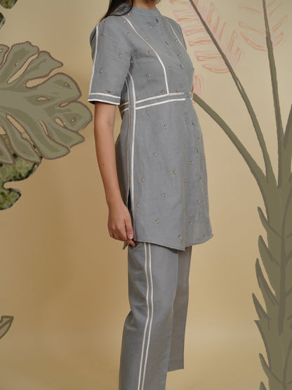 Stripe detail tunic and pants. (Gray) image 1