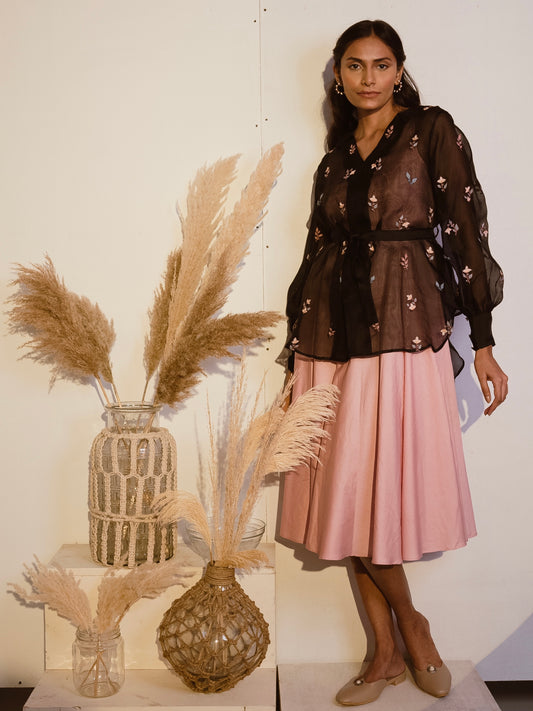 Black organza shirt with pink dress image 1