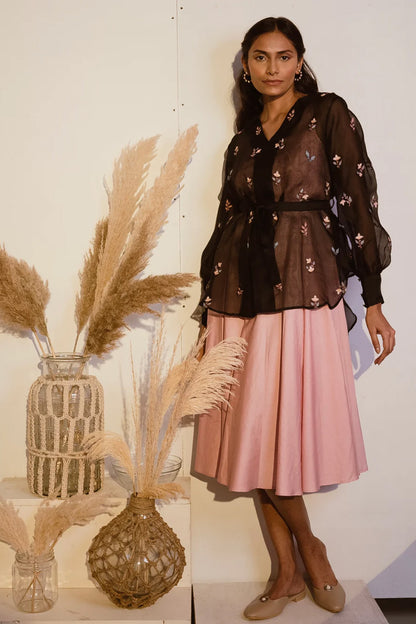 Black organza shirt with pink dress