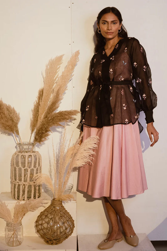 Black organza shirt with pink dress