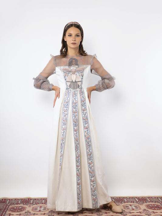 Off white floral embroidered gown. image 0