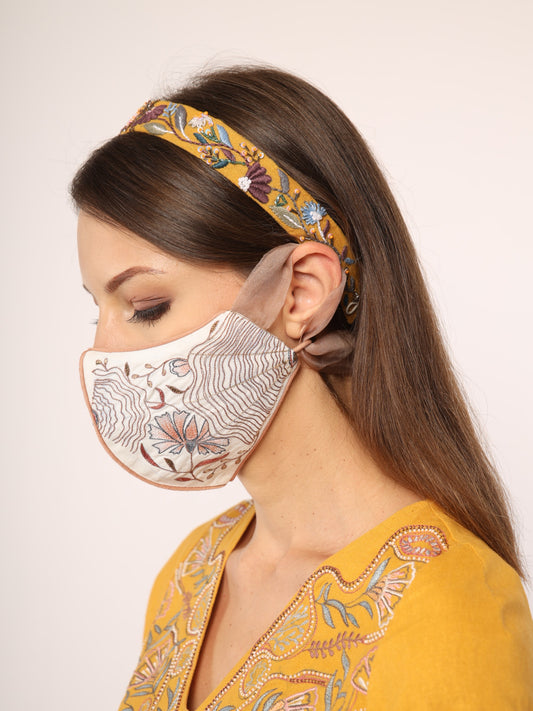 Hand embroidered floral hair band (yellow). image 0