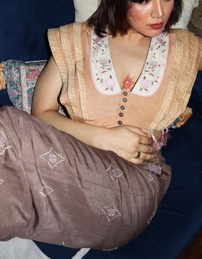 Mustard drape top with embroidered pants image 4