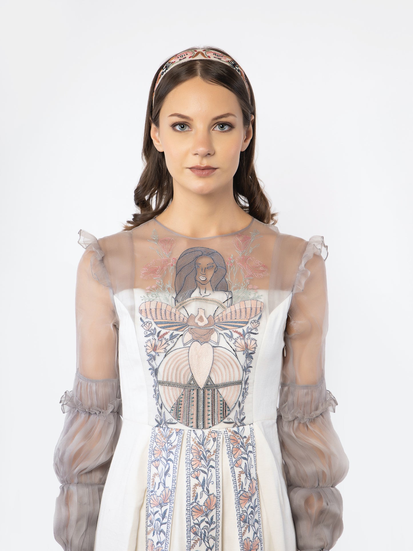 Off white floral embroidered gown. image 1