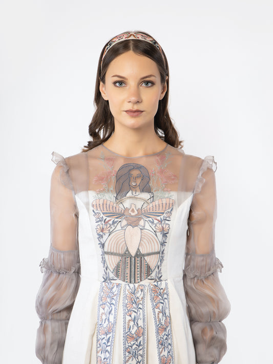 Off white floral embroidered gown. image 1