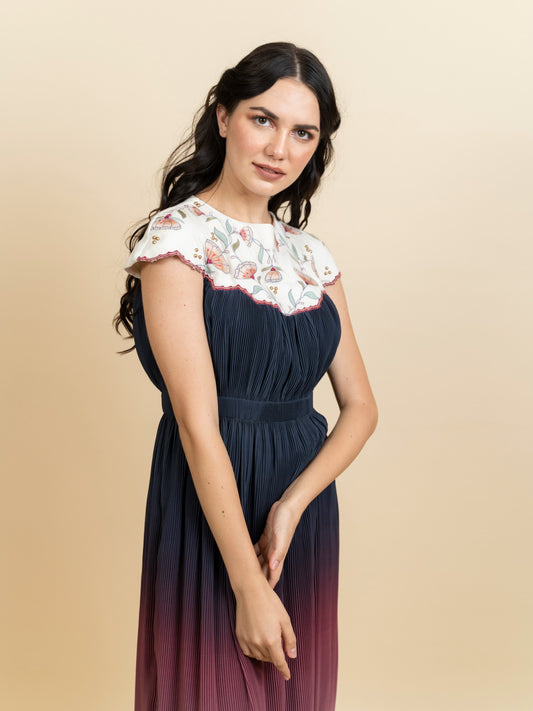 Embroidered neckline in a Georgette full length dress. (Ivory) image 0