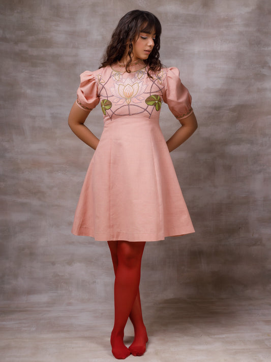 Lotus embroidered pink dress. image 1