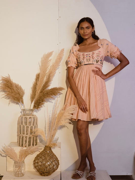 Peach embroidered dress image 0