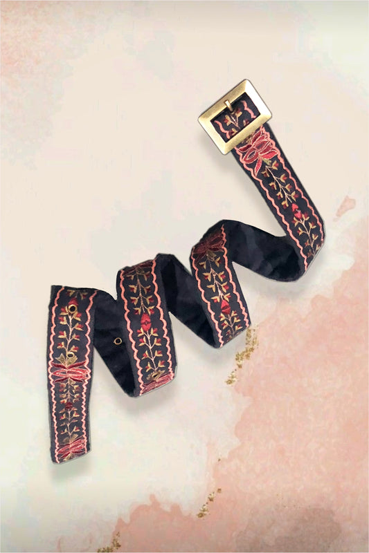 Navy blue lotus embroidered belt image 0