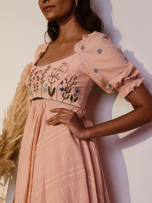 Peach embroidered dress image 1