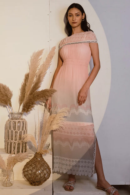 Narrow pleated georgette dress