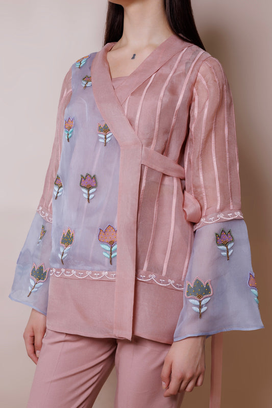 Rose gold wrap around blazer image 0