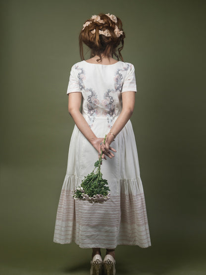 Floral embroidered calf length dress. image 2