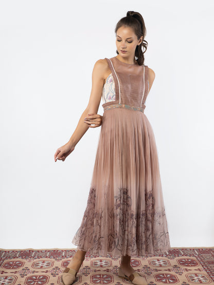 Brown organza pleated gown image 3