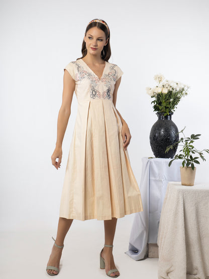 Box pleated calf length dress. image 1
