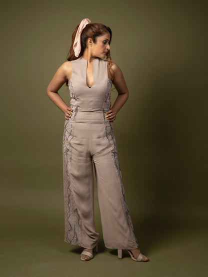 Gray embroidered jumpsuit. image 0