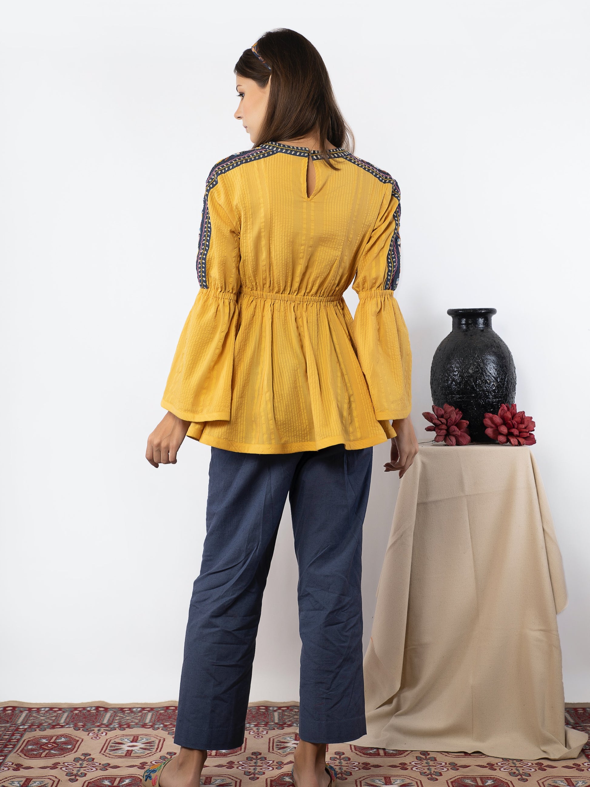 Yellow embroidered Top image 3