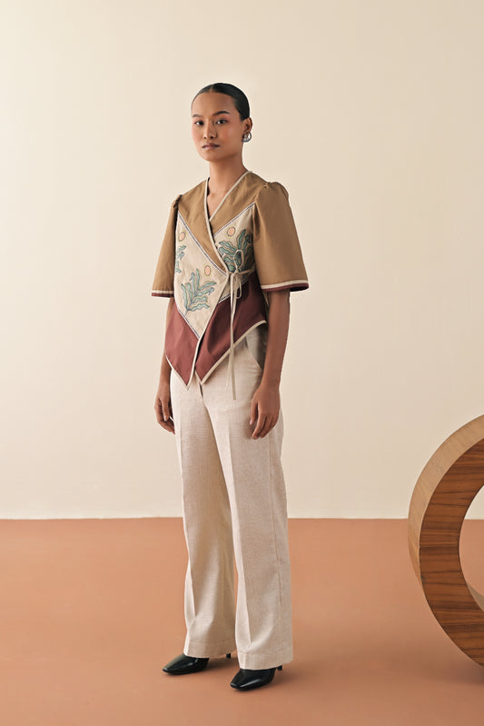 Walnut trio top with textured pants image 1