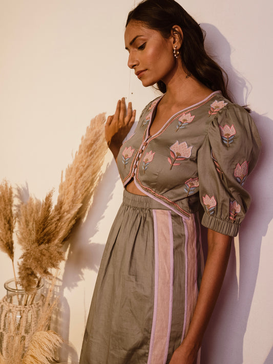 Sage green full length dress. image 0