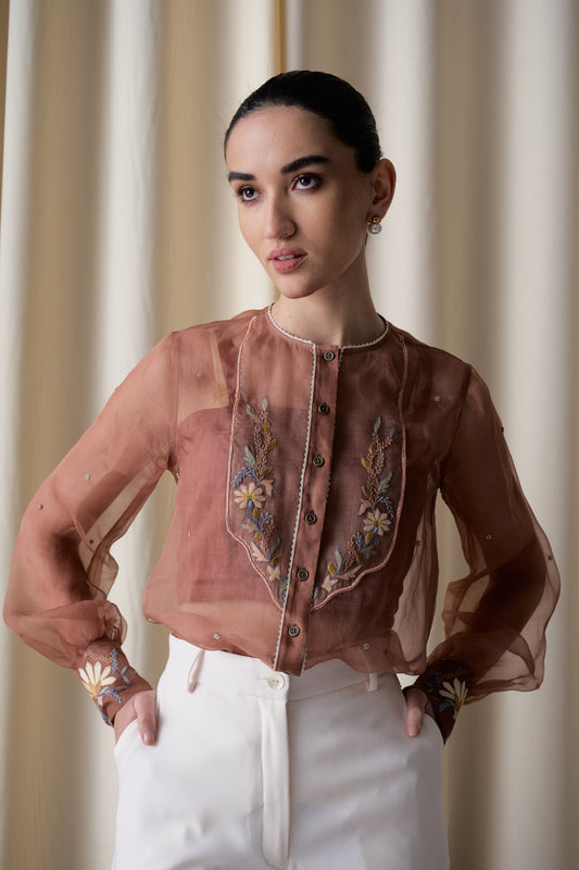 Mocha floral set (Top and pants) image 0