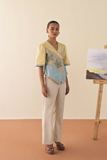 Lime trio top with textured pants image 1