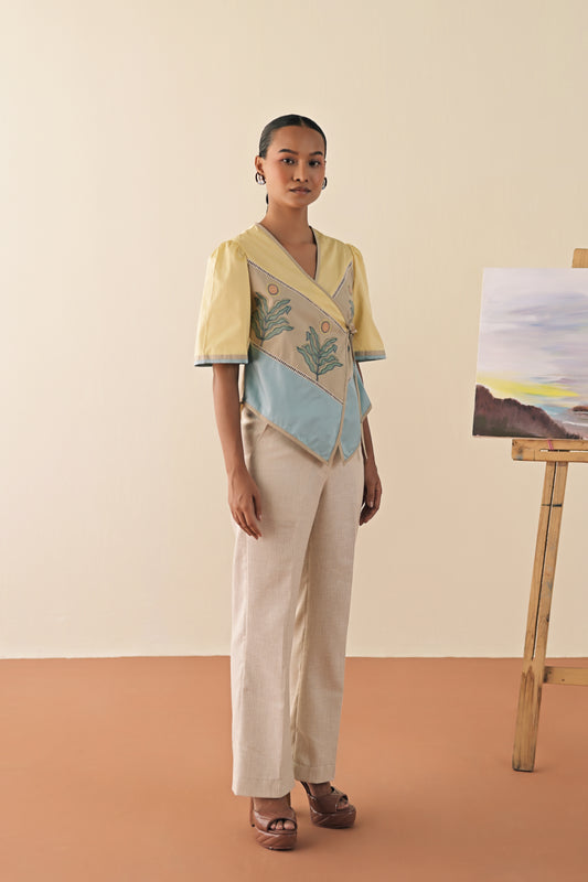 Lime trio top with textured pants image 1
