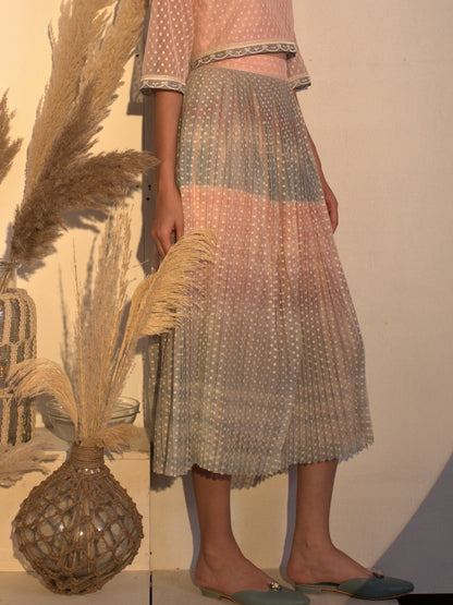 Print pleated dotted net skirt image 1