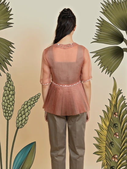 Embroidered organza blazer with pants. (Cinnamon) image 3