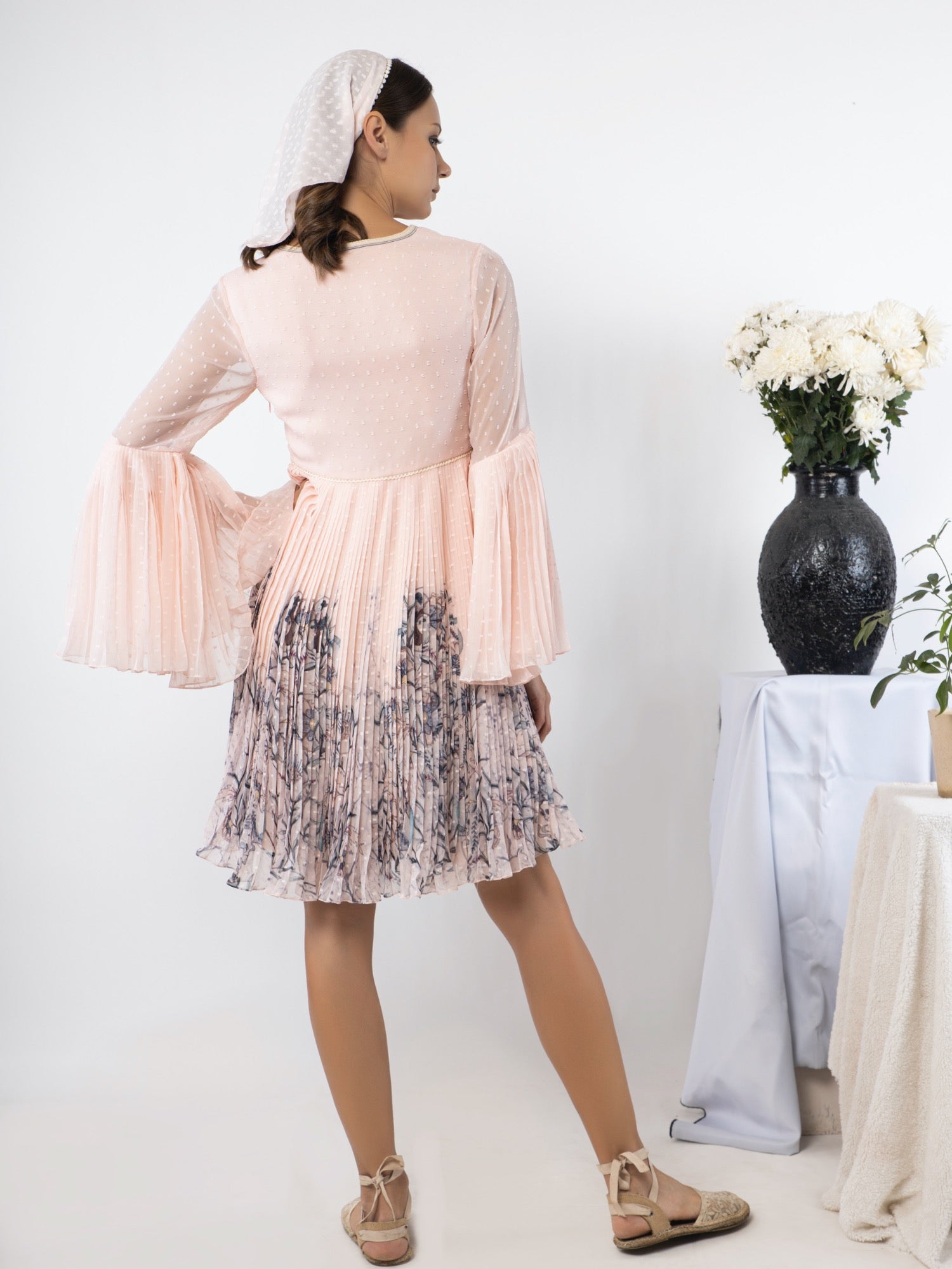 Dotted chiffon skater dress. image 3
