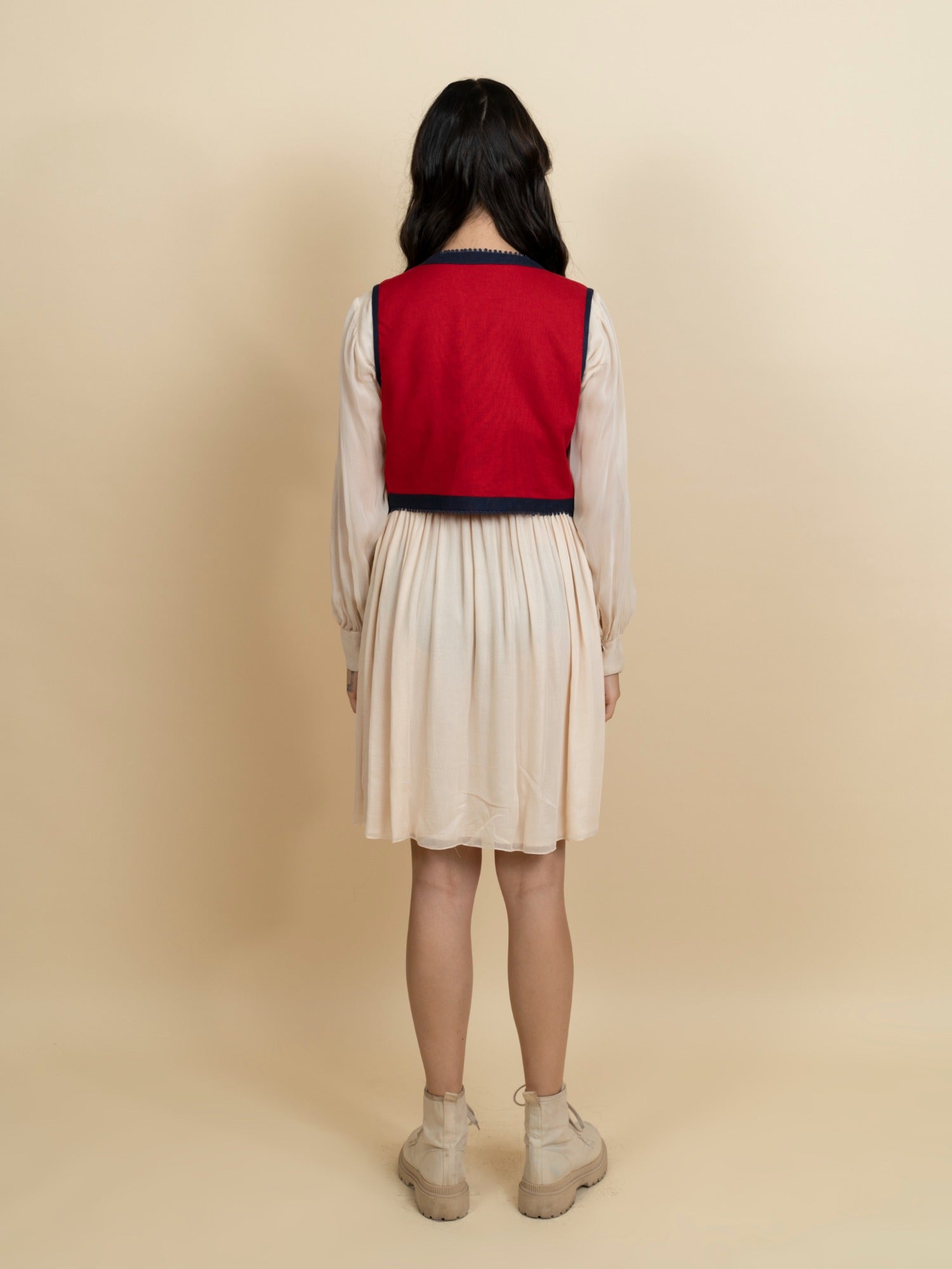 Georgette dress with embroidered jacket. (Ivory) image 3