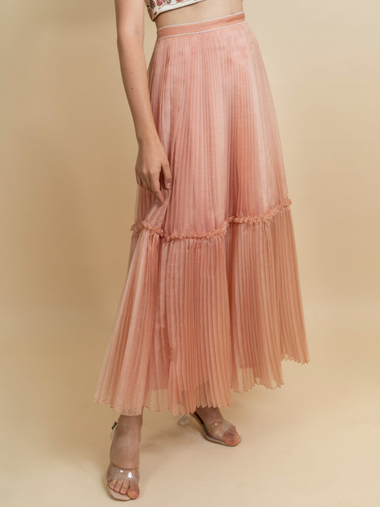 Double layered pleated organza skirt. (Peach) image 0
