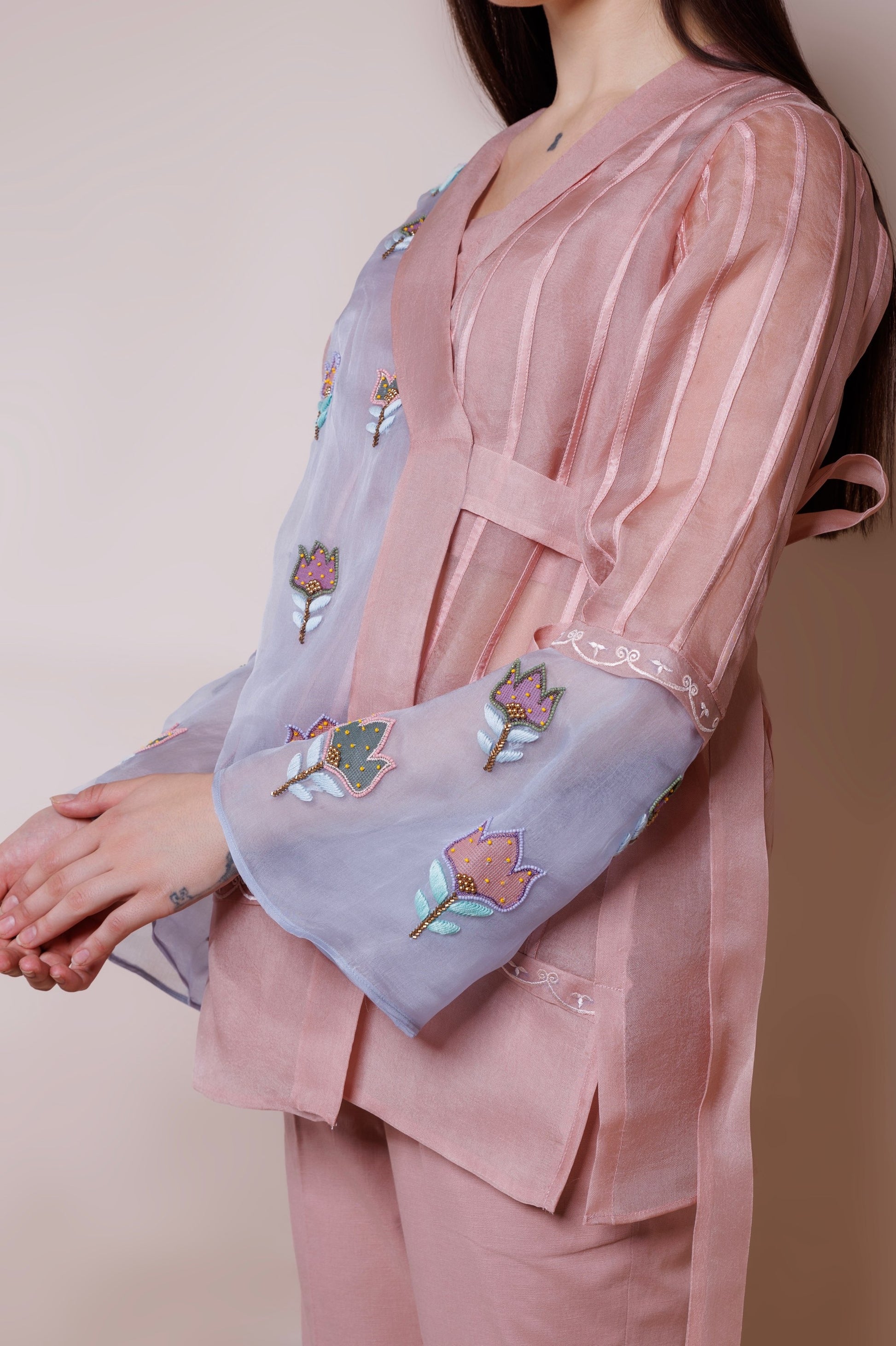 Rose gold wrap around blazer image 1