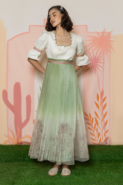 Off-white with green-ombre dress. image 3