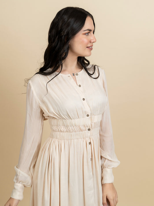 Ivory georgette knee length dress. image 0
