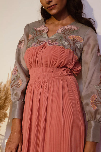 Narrow pleated orange dress