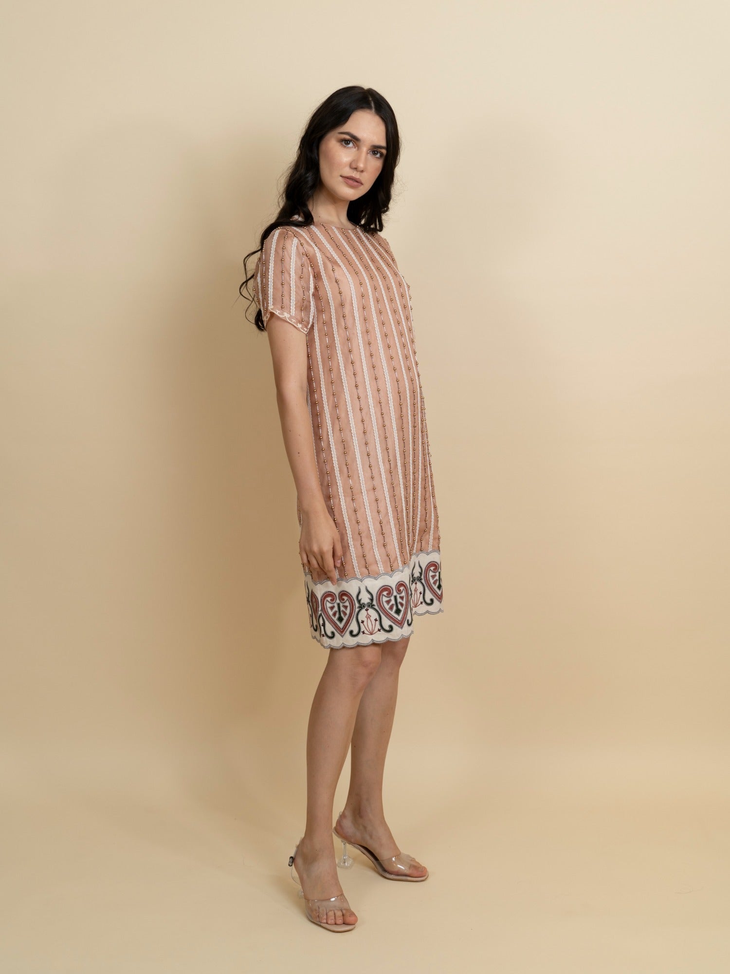 Galaxy embroidered knee length dress with sleeves. image 0
