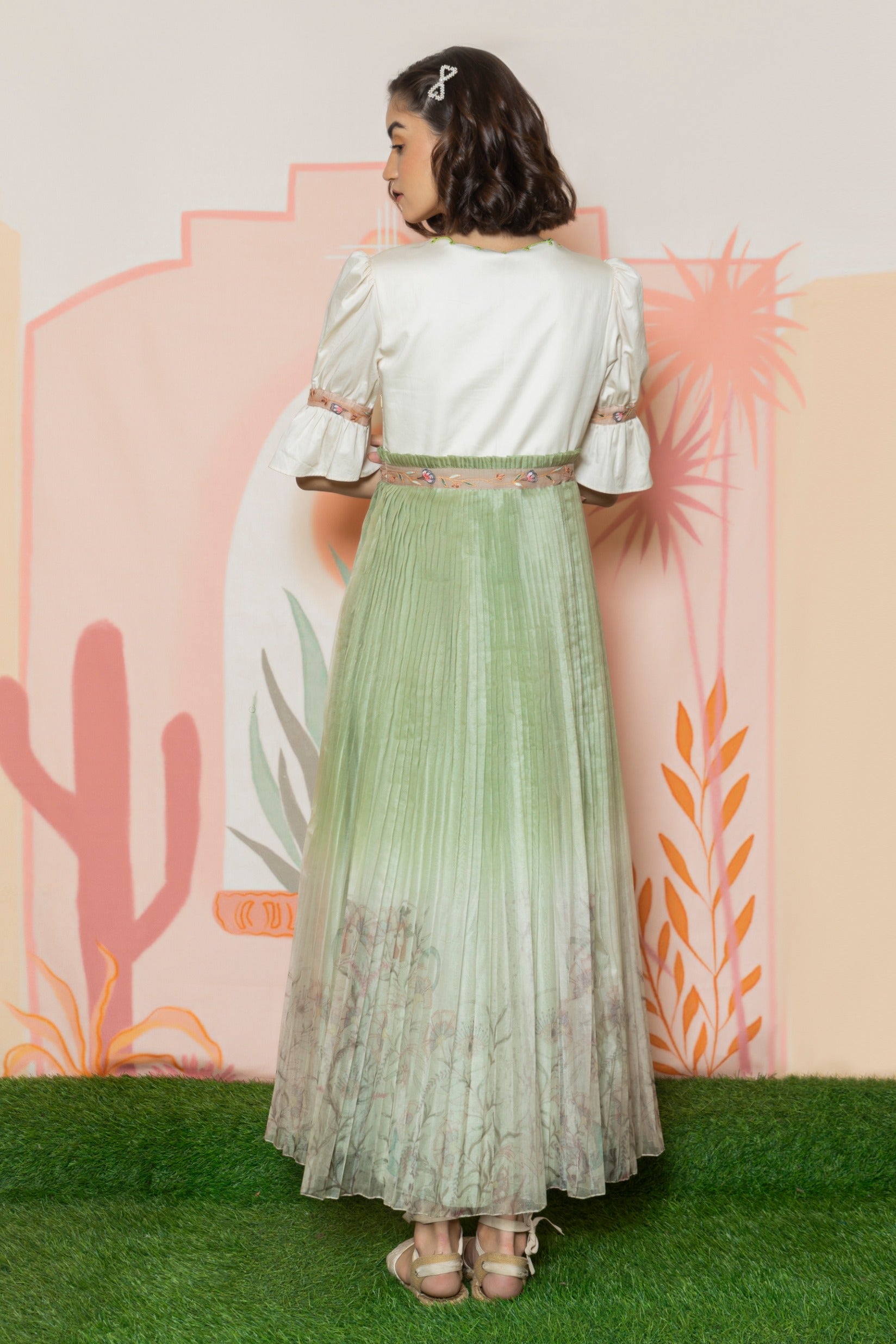 Off-white with green-ombre dress. image 2