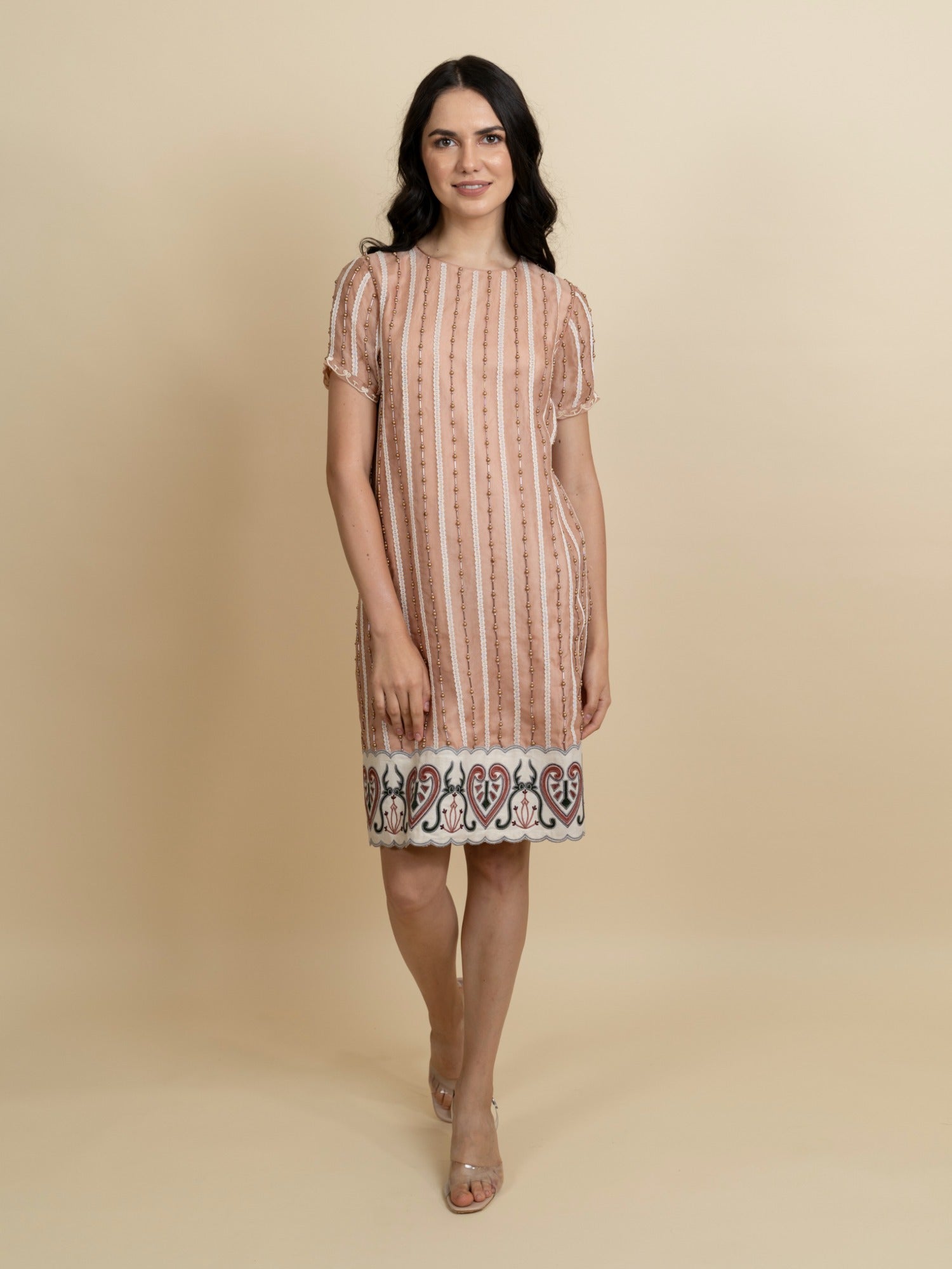 Galaxy embroidered knee length dress with sleeves. image 1