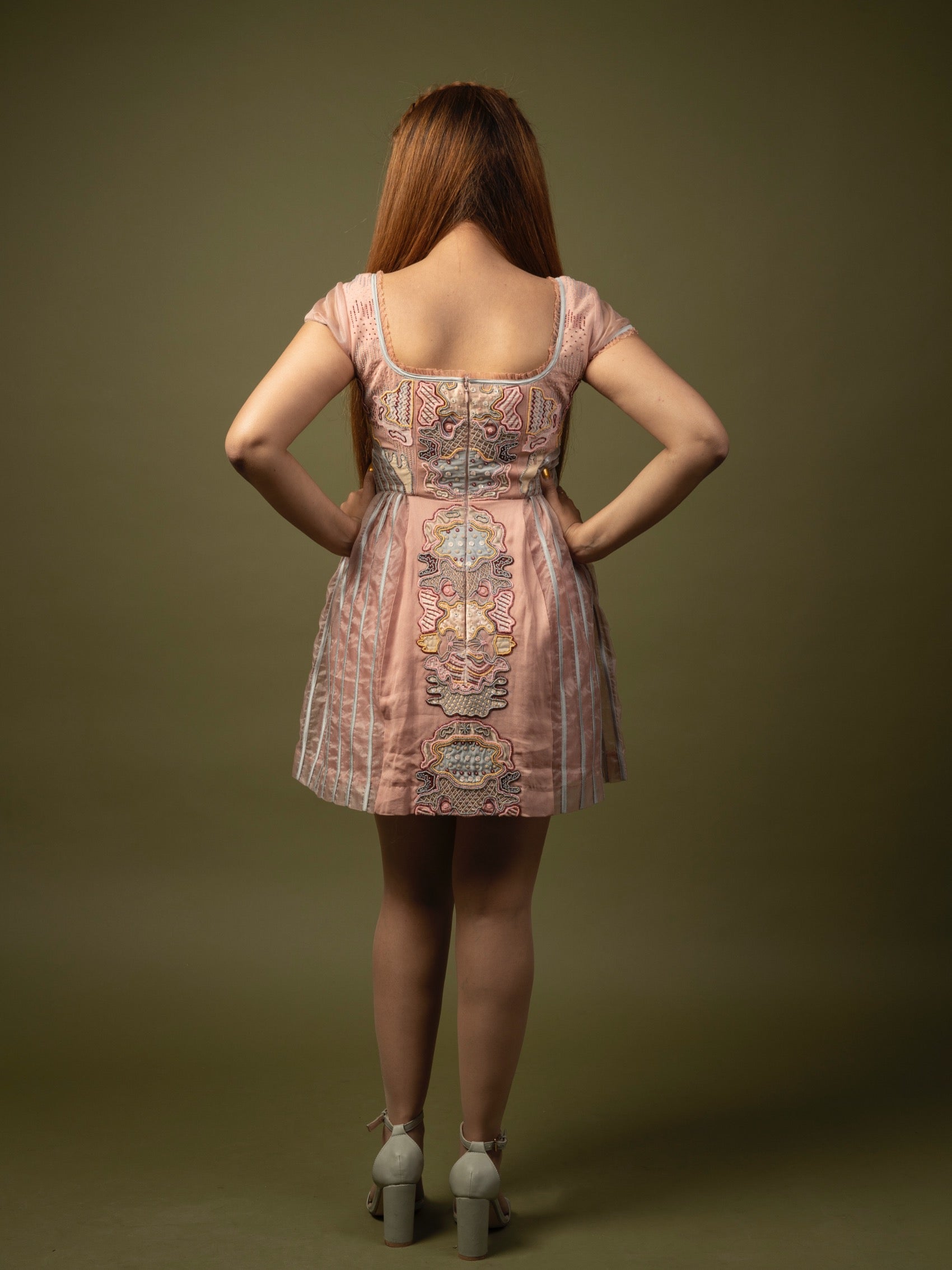 Patchwork embroidered skater dress. image 3