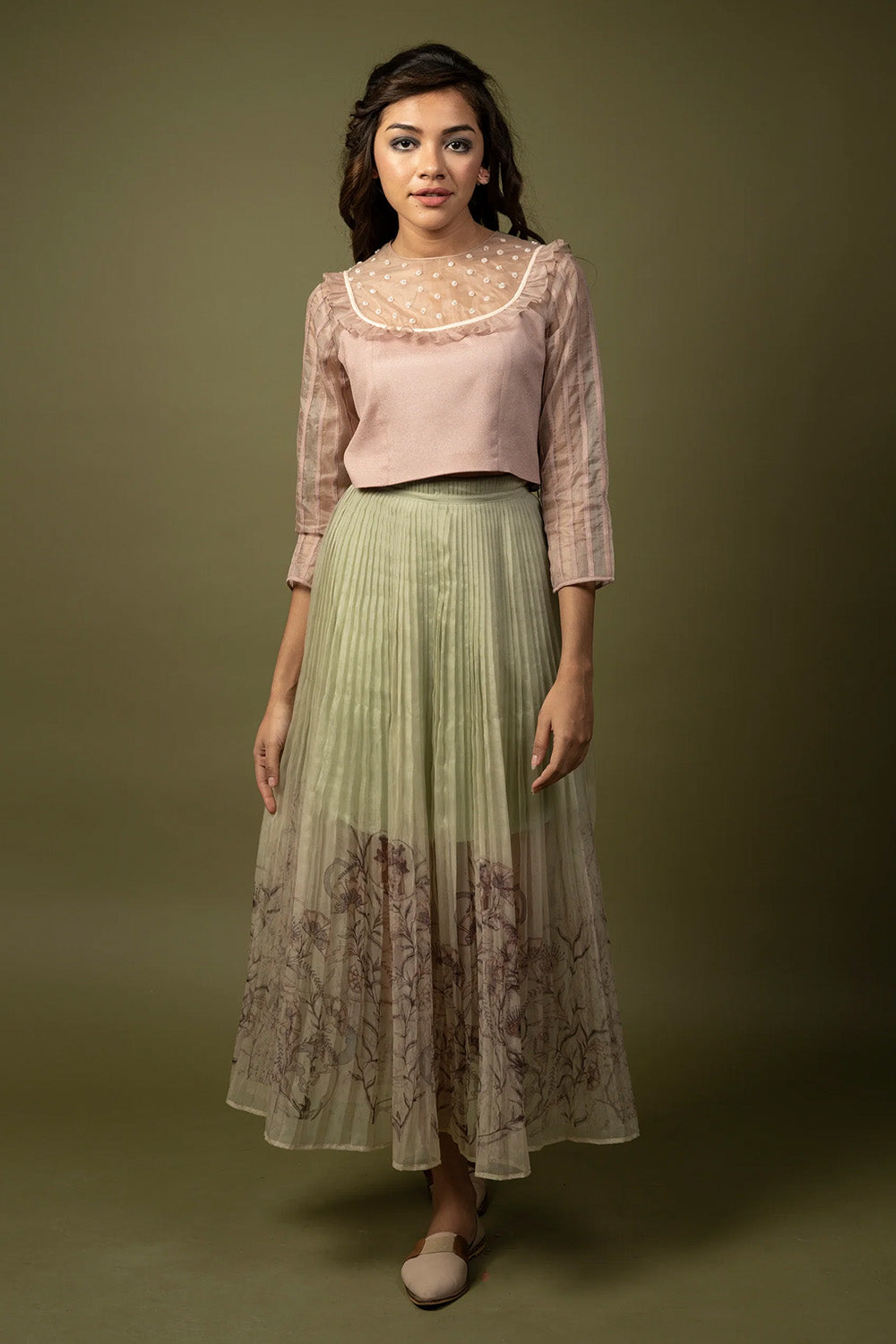 Printed organza skirt. (Green ombre)