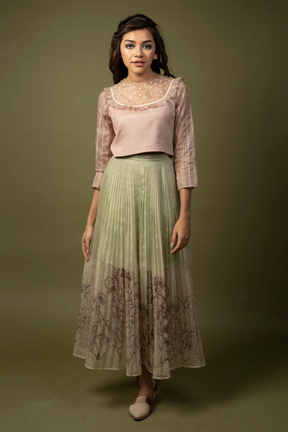 Printed organza skirt. (Green ombre)